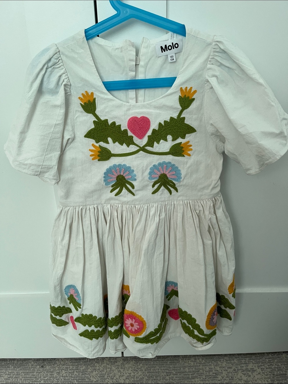 Molo White Dress with Multicolor Floral Embroidery